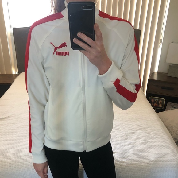 Puma Women’s Large Track Jacket - White/Red - Picture 6 of 6